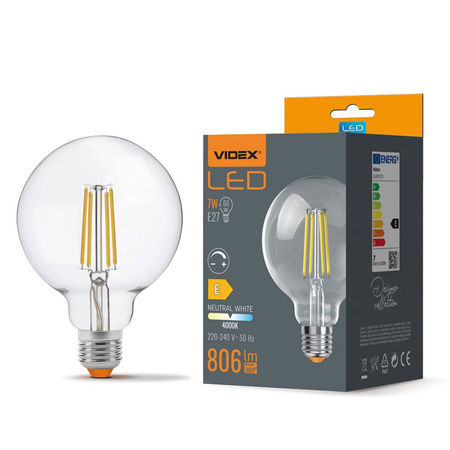 Żarówka LED E27 G95 Kula 7W = 60W 806lm 4000K Neutralna 360° FILAMENT Ściemnialna Videx