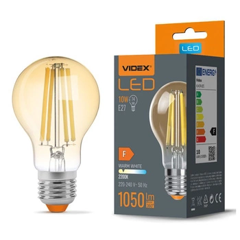 Żarówka LED E27 A60 10W = 74W 1050lm 2200K Ciepła 360° FILAMENT Bursztynowa Videx