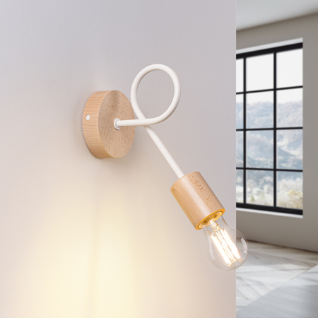 Lampa Ścienna Kinkiet 1x E27 Naturalne Drewno Biała Ember Peach Puff SL.1473 Sollux