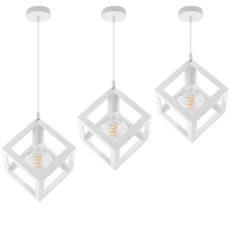 Lampa Wisząca Sufitowa Geometryczna Kwadrat Zwis LED E27 TALUS Biała LUMILED