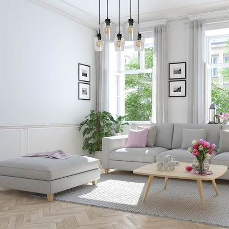 Lampa wisząca SANTIAGO 5xE27 Klosz Transparentne Szkło MLP6615 Metal + Szkło