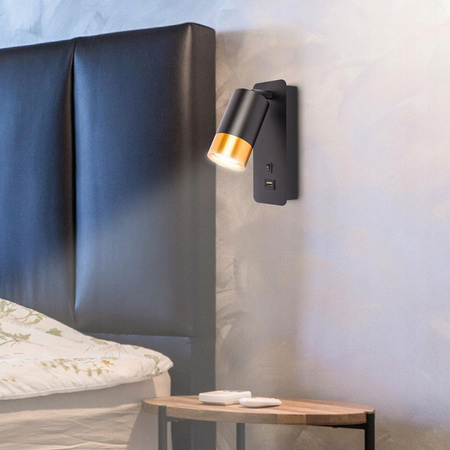 Lampa Ścienna Reflektor Kinkiet Spot do Czytania GU10 Czarny Złoty Klemens Masterled