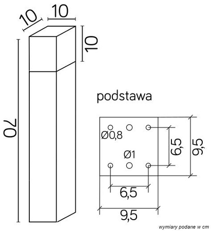 Lampa Ogrodowa Zewnętrzna Stojąca SŁUPEK Cube Max CB-MAX 700 DG E27 70cm Su-Ma