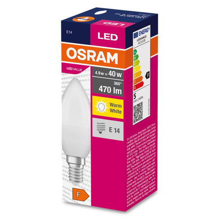 Żarówka LED B37 Świeczka E14 4.9W = 40W 470lm 2700K Ciepła 200° VALUE CLASSIC Osram