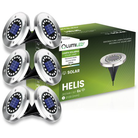 Zestaw 6x Lampki Solarne Ogrodowe LED HELIS Wbijane Dyski Dogruntowe 4000K IP44 LUMILED