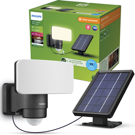 Naświetlacz Solarny LED 6W 1000lm 3000K IP44 z Czujnikiem Ruchu i Zmierzchu Czarna Tylus Ultra Efficient Philips