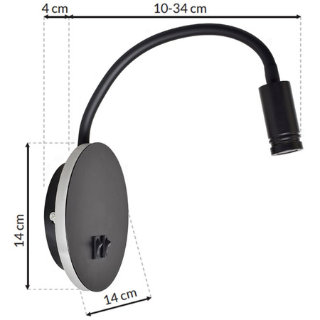 Lampka nocna ścienna LED USB czarna 8W +2W MiLAGRO BASE