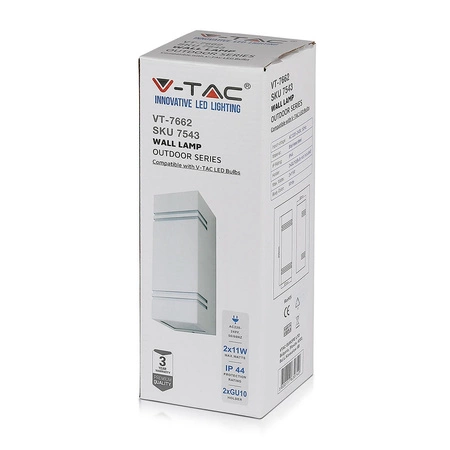Lampa Ogrodowa Oprawa Elewacyjna Kinkiet GU10 IP44 Góra/Dół Kwadratowy Biały VT-7662 V-TAC