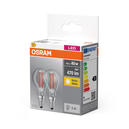 2x Żarówka LED P45 Kulka E14 4W = 40W 470lm 2700K Ciepła 300° BASE Osram