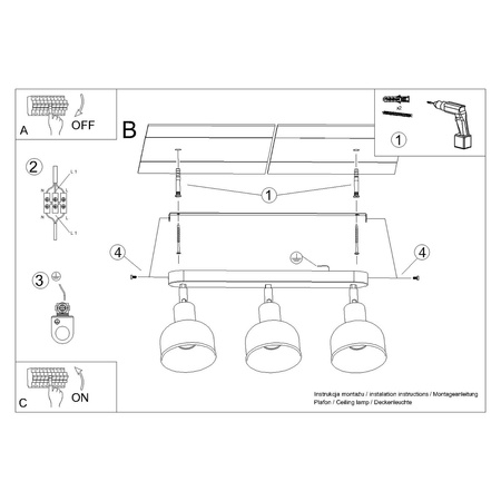 Lampa Sufitowa Oprawa Natynkowa Reflektor 3x E27 Ruchoma Geometryczna Czarna Industrialna Elba Sollux
