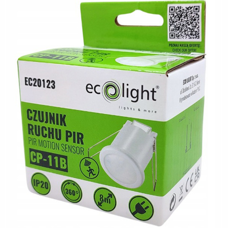 Czujnik Ruchu i Zmierzchu PIR Podtynkowy 360° 8m Wewnętrzny Biały