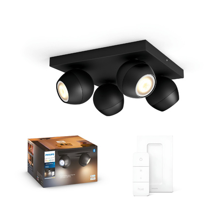 Lampa sufitowa Reflektor LED Spot Buckram Czarny 4x 5W CCT PHILIPS HUE Bluetooth + Przełącznik Dimmer Switch