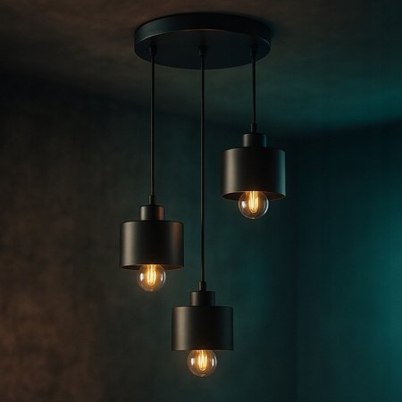 Lampa Sufitowa Oprawa Wisząca 3x E27 Okrągła Czarna Miedziana Elza Masterled