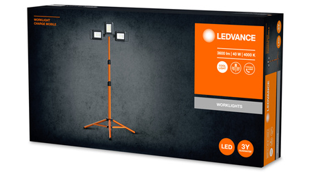 Naświetlacz Reflektor LED Lampa Akumulatorowy Na Statywie Przenośny Roboczy 40W 3600lm 4000K IP54 Pomarańczowy Worklight Ledvance