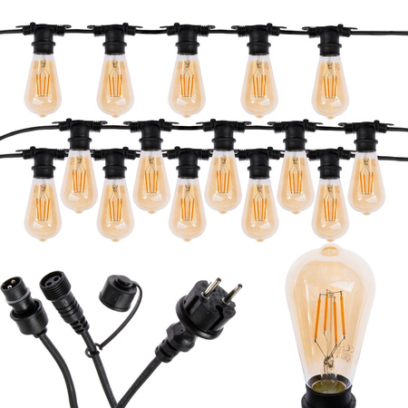 Girlanda Ogrodowa Zewnętrzna Łańcuch Świetlny 15m 15xE27 LED 4W EDISON