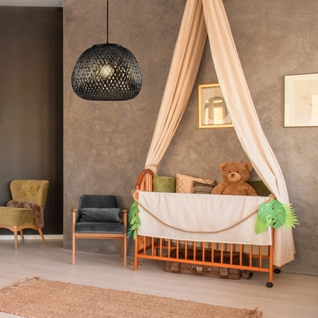 Lampa Sufitowa Wisząca Zwis E27 Czarna BAMBOO NATURAL Sanico Goldlux