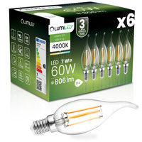 6x Żarówka LED E14 Świeczka BA35 7W = 60W 806lm 4000K Neutralna 360° FILAMENT LUMILED