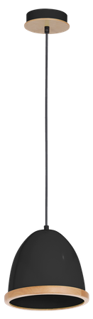Lampa wisząca STUDIO 1xE27 Klasyczne Klosze Drewniane Wykończenie Czarna MLP8852 Milagro Metal + Drewno