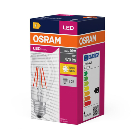 Żarówka LED A60 E27 4W = 40W 470lm 2700K Ciepła 300° VALUE CLASSIC Osram