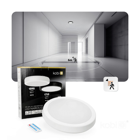 Plafon LED Łazienkowy Sufitowy Natynkowy 18W 1890lm 4000K 120° z Czujnikiem Ruchu i Zmierzchu Biały IP65 Nairos Kobi