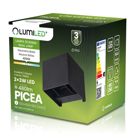 Kinkiet Ogrodowy Elewacyjny LED 2x3W 4000K Regulowany Góra Dół Czarny PICEA LUMILED