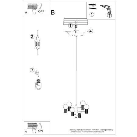 Lampa Wisząca Żyrandol 6x G9 Aluminiowa Czarna Halo French Sky SL.1830 Sollux