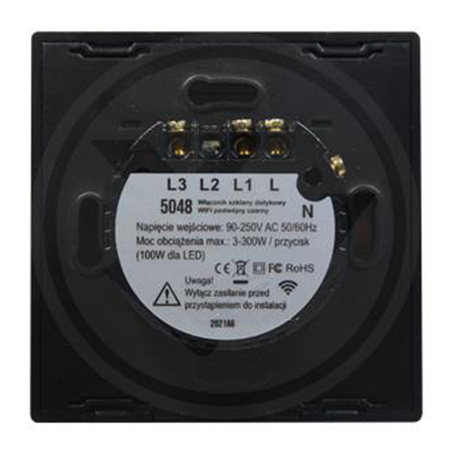 Włącznik szklany DOTYKOWY Wi-Fi LED czarny podwójny