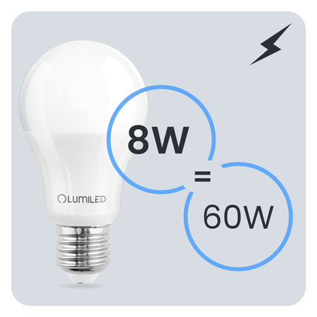 Żarówka LED E27 A60 8W = 60W 880lm 3000K Ciepła 260° LUMILED