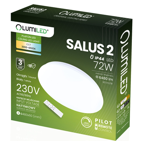 Plafon LED Lampa Sufitowa Natynkowa SALUS2 72W IP44 CCT Biały Okrągły 50cm + PILOT LUMILED
