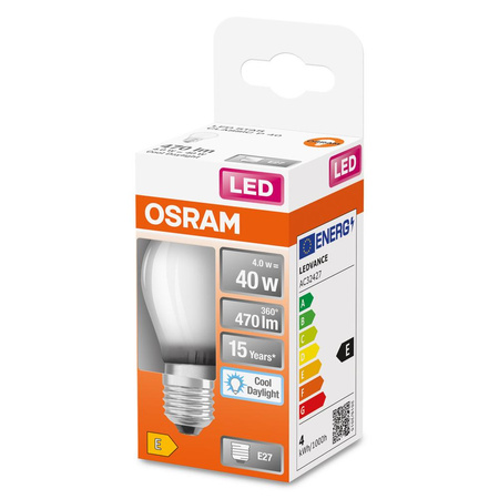 Żarówka LED P45 Kulka E27 4W = 40W 470lm 6500K Zimna 300° Retrofit Filament CLASSIC Osram