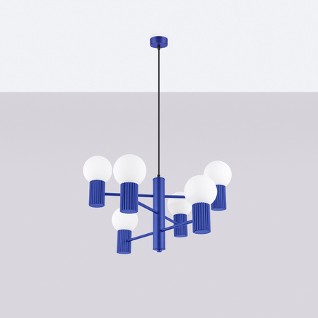 Lampa Wisząca Żyrandol 6x G9 Aluminiowa Niebieska Ultramaryna Halo French Sky SL.1835 Sollux