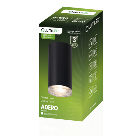 Lampa Sufitowa Reflektor LED Oprawa Spot Tuba GU10 IP44 ADERO Czarna Lumiled