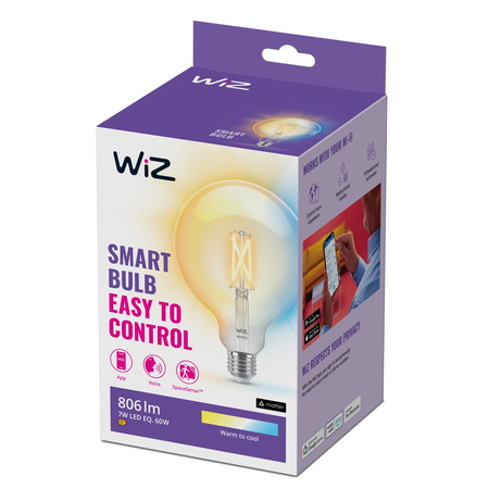 Żarówka LED E27 Kula G125 7W = 60W 806lm 2700-6500K TW FILAMENT Inteligentna SMART WiFi Bluetooth Aplikacja WiZ