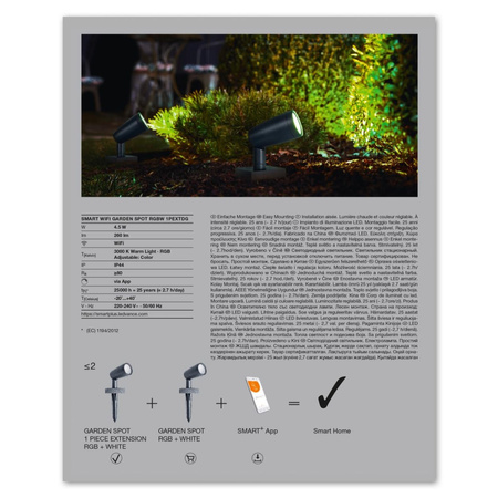Reflektor ogrodowy LED Oprawa Punktowa 4.5W 240lm 3000K Ciepła RGB+W 1 Spot Rozszerzenie Ściemnialna IP44 Szary SMART+ WiFi Garden Ledvance