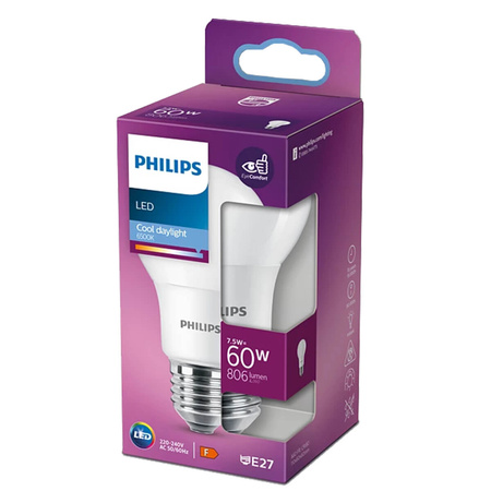 Żarówka LED E27 A60 7,5W = 60W 806lm 6500K Zimna Biała PHILIPS