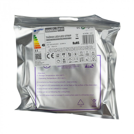 Taśma LED Pasek SMD 2835 10.8W/m 500lm/m 60LED/m 24V 4000K Neutralna IP20 Rolka 5m Ecolight