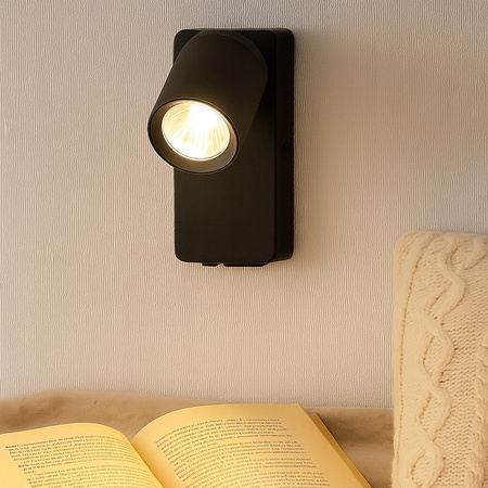 Kinkiet Ścienny Lampa Natynkowa do Czytania GU10 USB Czarny Matowy Timo Masterled