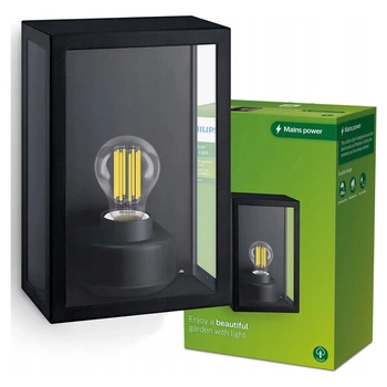 Kinkiet Ogrodowy Lampa Elewacyjna Zewnętrzna E27 IP44 Czarna Alzor Philips