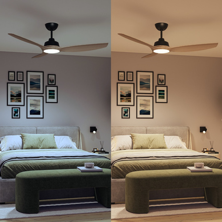 Wentylator Sufitowy 32W Lampa Sufitowa LED 24W 2650lm 3000/4300/6500K CCT Czarna Brązowa + Pilot Olas Philips