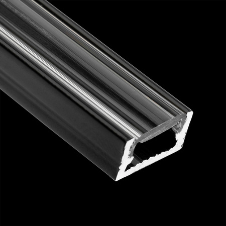Profil Aluminiowy natynkowy MINI do taśm LED nawierzchniowy, nakładany 2m Czarny + Przezroczysty Klosz
