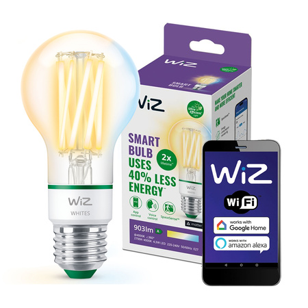 Żarówka LED E27 A60 4,3W = 60W 2700-4000K  FILAMENT SMART WiFi WiZ