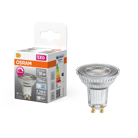 Żarówka LED PAR16 Reflektor GU10 2.4W = 35W 230lm 2700K Ciepła CRI90 36° Ściemnialna SUPERSTAR PLUS CLASSIC Osram