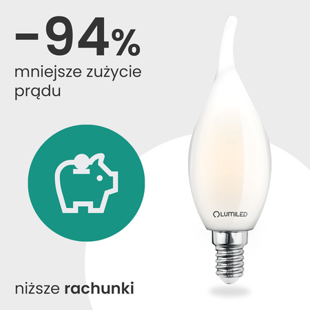 6x Żarówka LED E14 Świeczka BA35 2,2W 470lm = 40W 2700K Ciepła 360° Filament KLASA A LUMILED