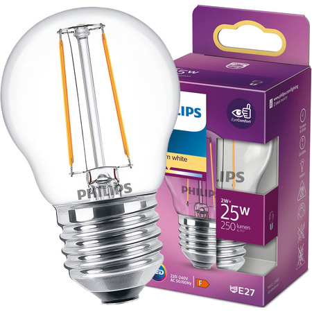 Żarówka LED E27 P45 2W = 25W 250lm 2700K Ciepła Filament PHILIPS