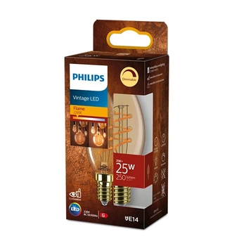 Żarówka LED Świeczka E14 B35 3W = 25W 250lm 2200K Ciepła Filament Bursztynowa PHILIPS  Ściemnialna