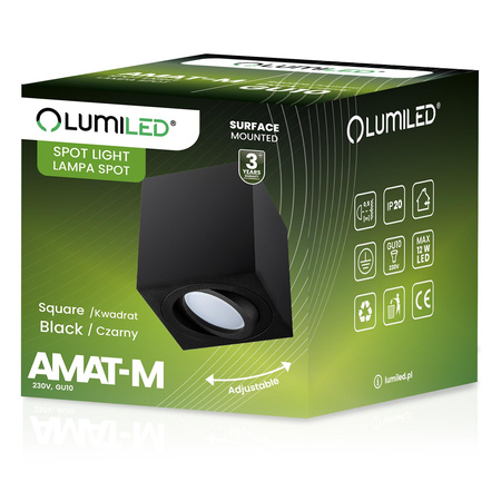 Oprawa Natynkowa HALOGENOWA Spot Tuba Ruchoma GU10 Kwadratowa Czarna 84mm AMAT-M LUMILED