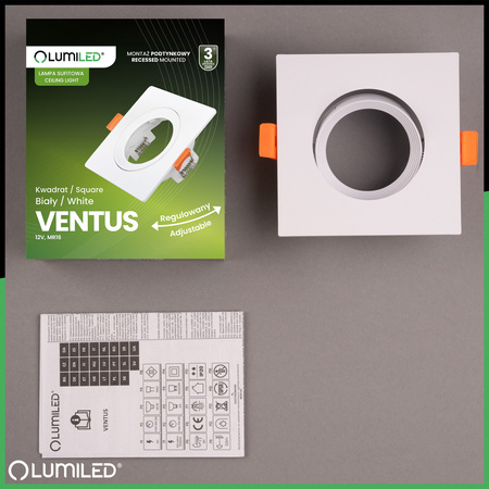 Oprawa Halogenowa Podtynkowa Ruchoma Kwadratowa Biała GU10 MR16 VENTUS Lumiled