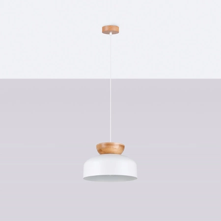 Lampa Sufitowa Wisząca Zwis E27 Okrągła Naturalne Drewno Skandynawska Marion Sollux