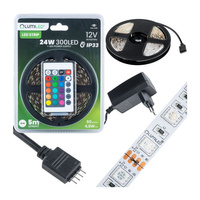 Zestaw Taśma LED Pasek 12V 24W 300LED SMD 5050 RGB 8mm 5m + Zasilacz + Pilot