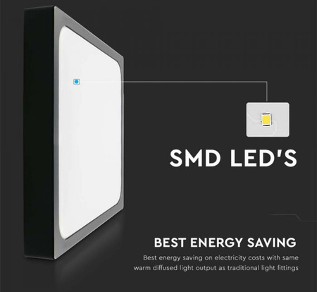 Plafon Panel LED Łazienkowy Lampa 24W 2400lm 4000K IP44 30cm Kwadrat Czarny